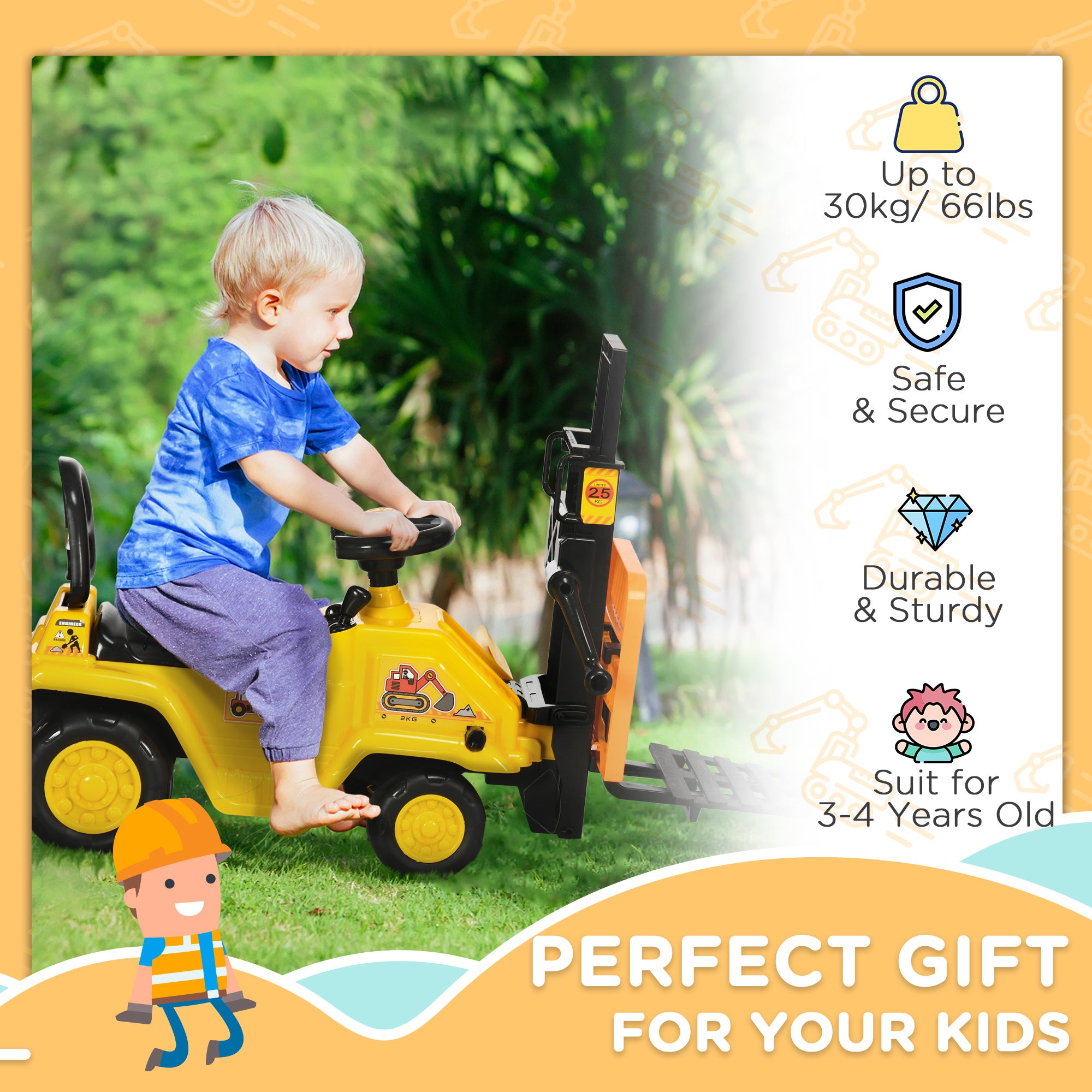 Sit and Scoot Ride-on Toy with Forklift Operation, Construction Toys for Kids with Under Seat Storage, Forklift Toy for 3-Year-Old Boys & Girls, Imagination Toys