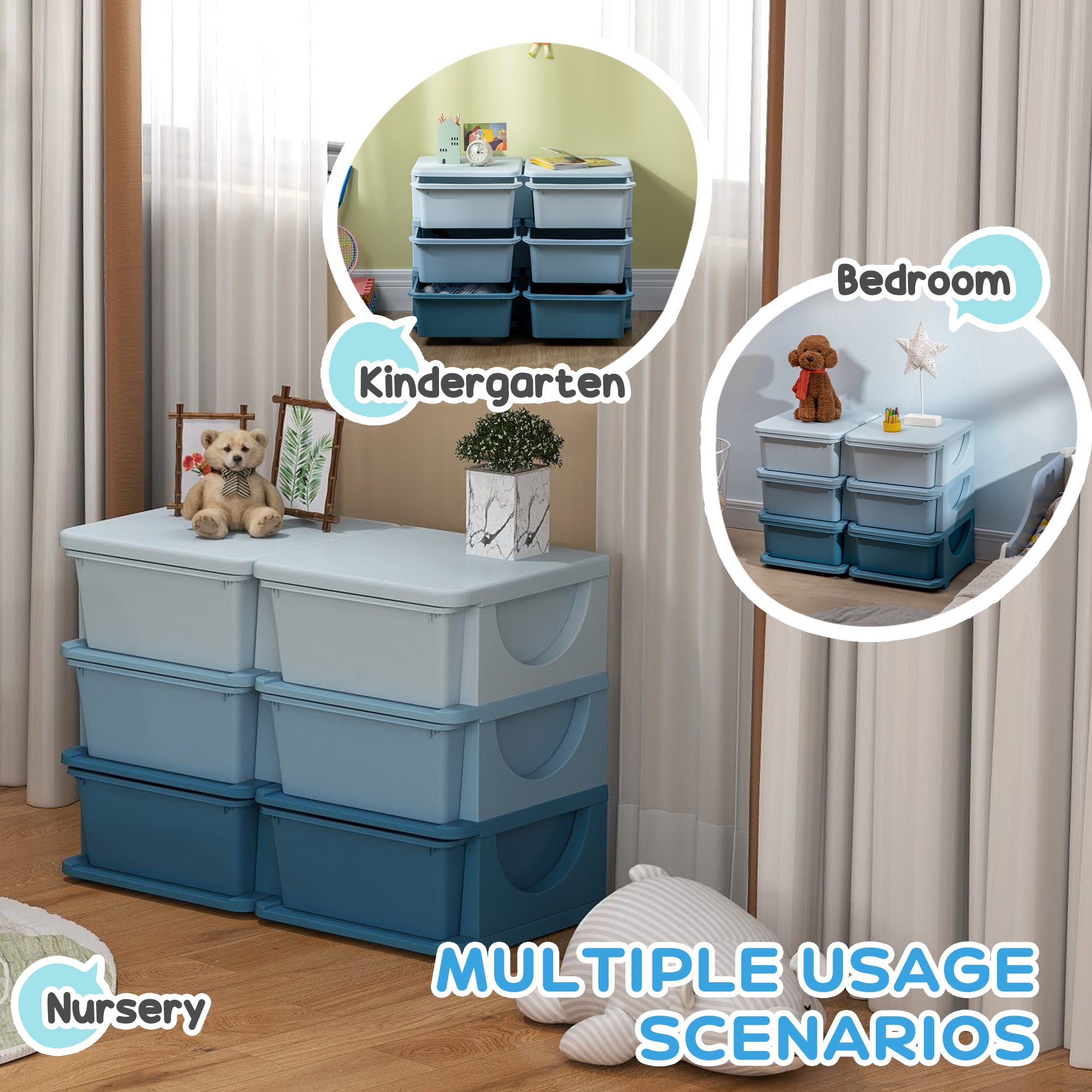 3 Tier Kids Storage Unit, Toy Organizers And Storage With 6 Drawer Chest For Kids Bedroom Nursery Kindergarten Living Room For Boys Girls Toddlers, Blue