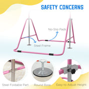 Folding Gymnastics Bar for Kids, Adjustable Height, Bubble Gum Pink