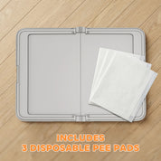 Pee Pad Holder Foldable Dog Litter Box with 3 Disposable Pads, 33.9" x 24.4", Gray