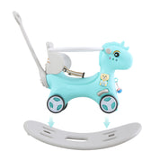 Rocking Horse For Toddlers, Balance Bike Ride On Toys With Push Handle, Backrest And Balance Board For Baby Girl And Boy, Unicorn Kids Riding Birthday Blue