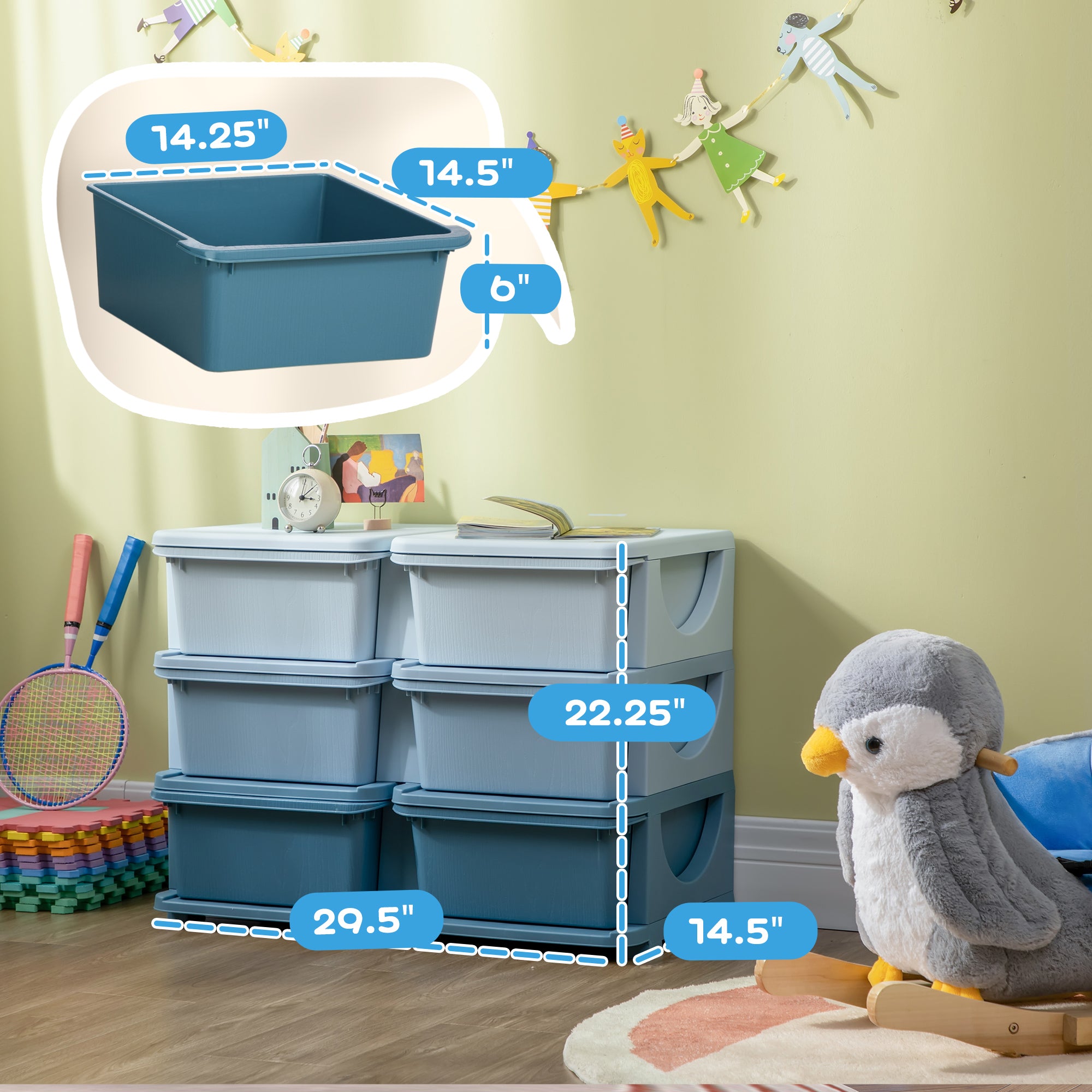 3 Tier Kids Storage Unit, Toy Organizers And Storage With 6 Drawer Chest For Kids Bedroom Nursery Kindergarten Living Room For Boys Girls Toddlers, Blue