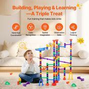 Marble Run Set, 145 Piece Marble Maze Building Block Brain Game, With 5 Glow In The Dark Marbles + 40 Glass Marbles, Educational Learning Race Track STEM Toys, For Kids, Boys, Girls Ages 3 +