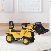 Kids Ride On Excavator Toy, Yellow Pull Cart Bulldozer With Bucket, Horn, Steering Wheel, For Toddler