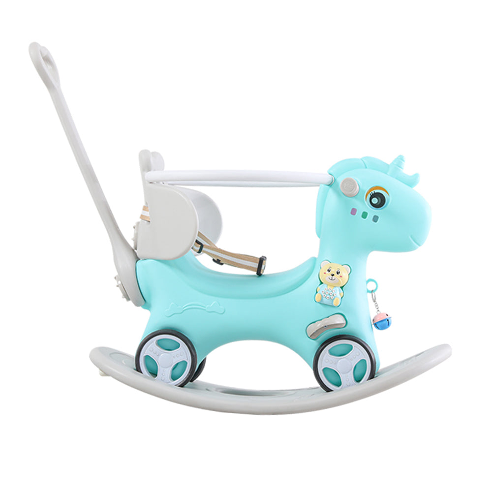 Rocking Horse For Toddlers, Balance Bike Ride On Toys With Push Handle, Backrest And Balance Board For Baby Girl And Boy, Unicorn Kids Riding Birthday Blue