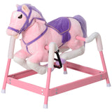 Spring Rocking Horse, Kids Ride on Horse, Plush Horse Ride-on w/ Sounds & Foot Stirrups for Kids 3-8 Years, Pink
