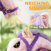 Spring Rocking Horse, Kids Ride on Horse, Plush Horse Ride-on w/ Sounds & Foot Stirrups for Kids 3-8 Years, Pink