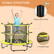 4.6' Trampoline For Kids With Safety Enclosure & Ball Pit, Yellow
