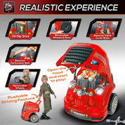 Mechanic Kids Truck Engine Toy Set, Car Service Play Set, Red