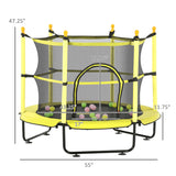 4.6' Trampoline For Kids With Safety Enclosure & Ball Pit, Yellow