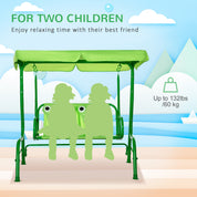 Porch Swing for Kids with Adjustable Canopy to Block Sun at Angles, Kids Swing Chair with Seatbelts, Frog Pattern, Gift for Kids Ages 3-6, Green