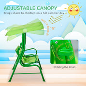 Porch Swing for Kids with Adjustable Canopy to Block Sun at Angles, Kids Swing Chair with Seatbelts, Frog Pattern, Gift for Kids Ages 3-6, Green