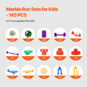 Marble Run Set, 145 Piece Marble Maze Building Block Brain Game, With 5 Glow In The Dark Marbles + 40 Glass Marbles, Educational Learning Race Track STEM Toys, For Kids, Boys, Girls Ages 3 +