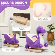 Baby Rocking Horse, Kids Ride On Toy with Realistic Dragon Roar and Safety Belt for Kids 18–36 Months, Purple